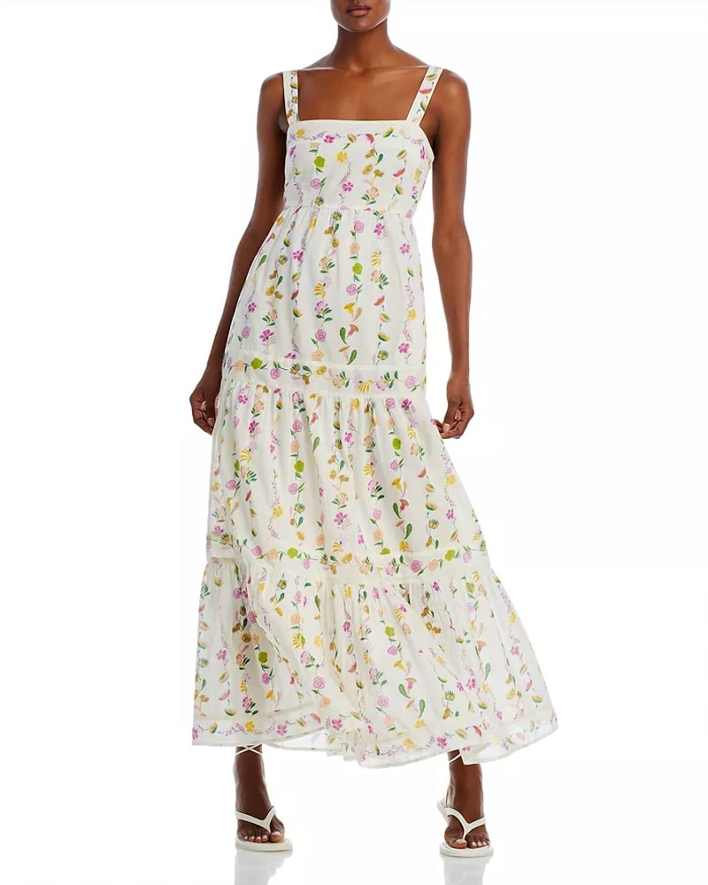 Front of a model wearing a size L Daniela Dress In White Floral in White Floral by BANJANAN. | dia_product_style_image_id:344736